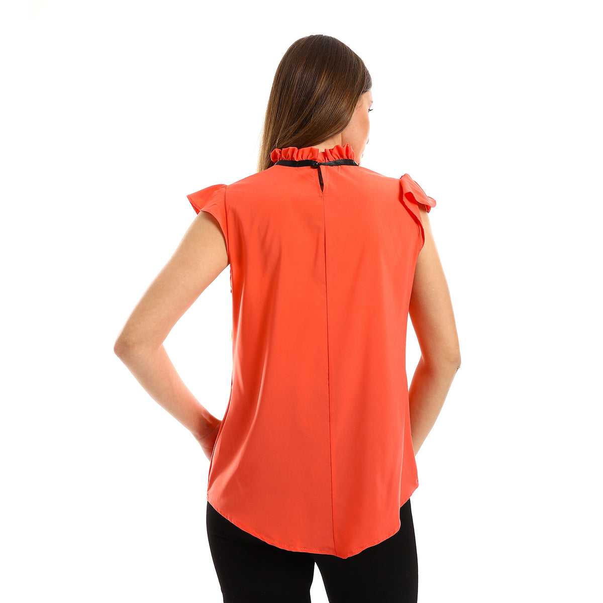 Orange Blouse With Black Chest Lace Patch Detail – Msou