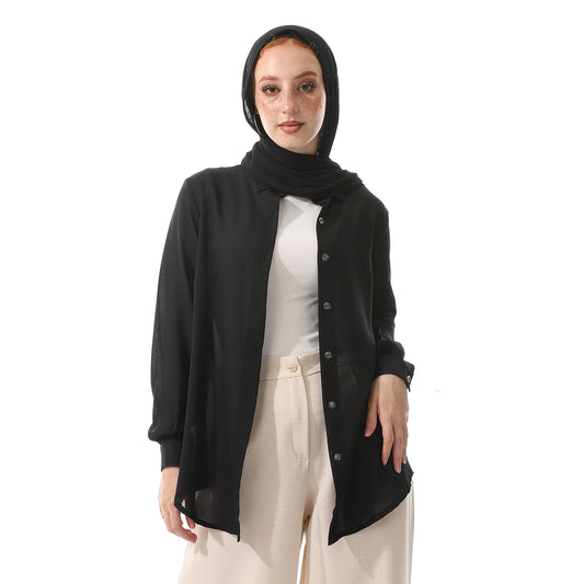 Black Chiffon Long Plain Sem-Formal Shirt