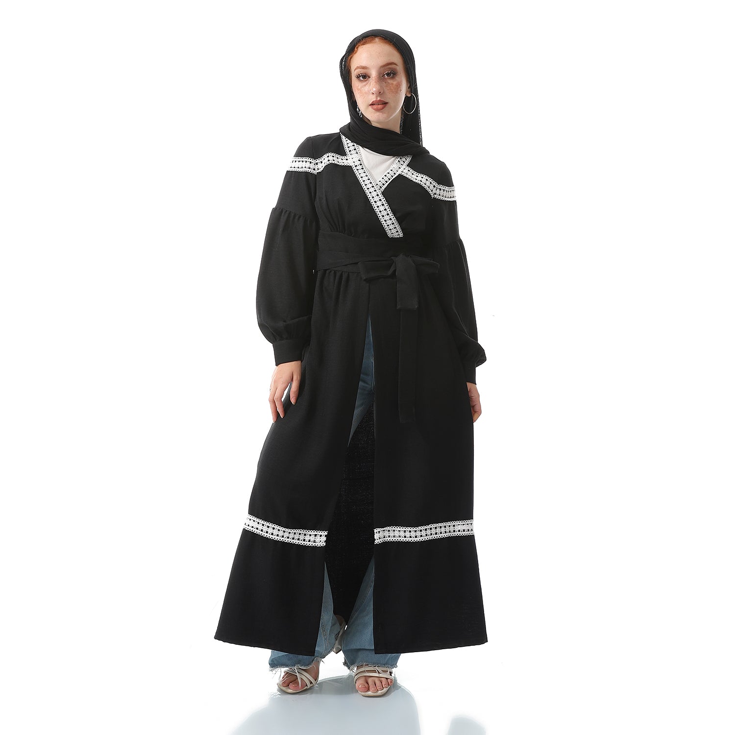 Black Multi-Pattern Long Comfy Belted Cardigan