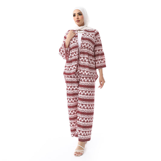 Printed Set - SS24MSBSET9604-1-BURGUNDY*ROSE