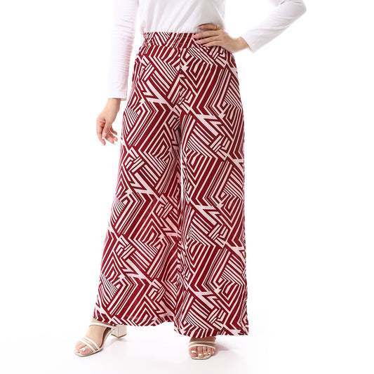 Printed Wide Leg Pants- SS24MSCAPNTS2006-1-BURGUNDY*ROSE