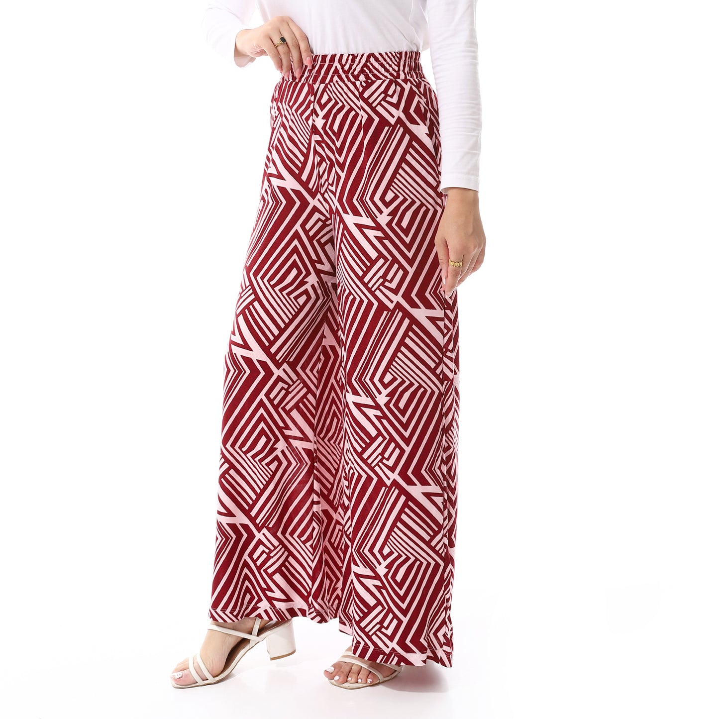 Printed Wide Leg Pants- SS24MSCAPNTS2006-1-BURGUNDY*ROSE