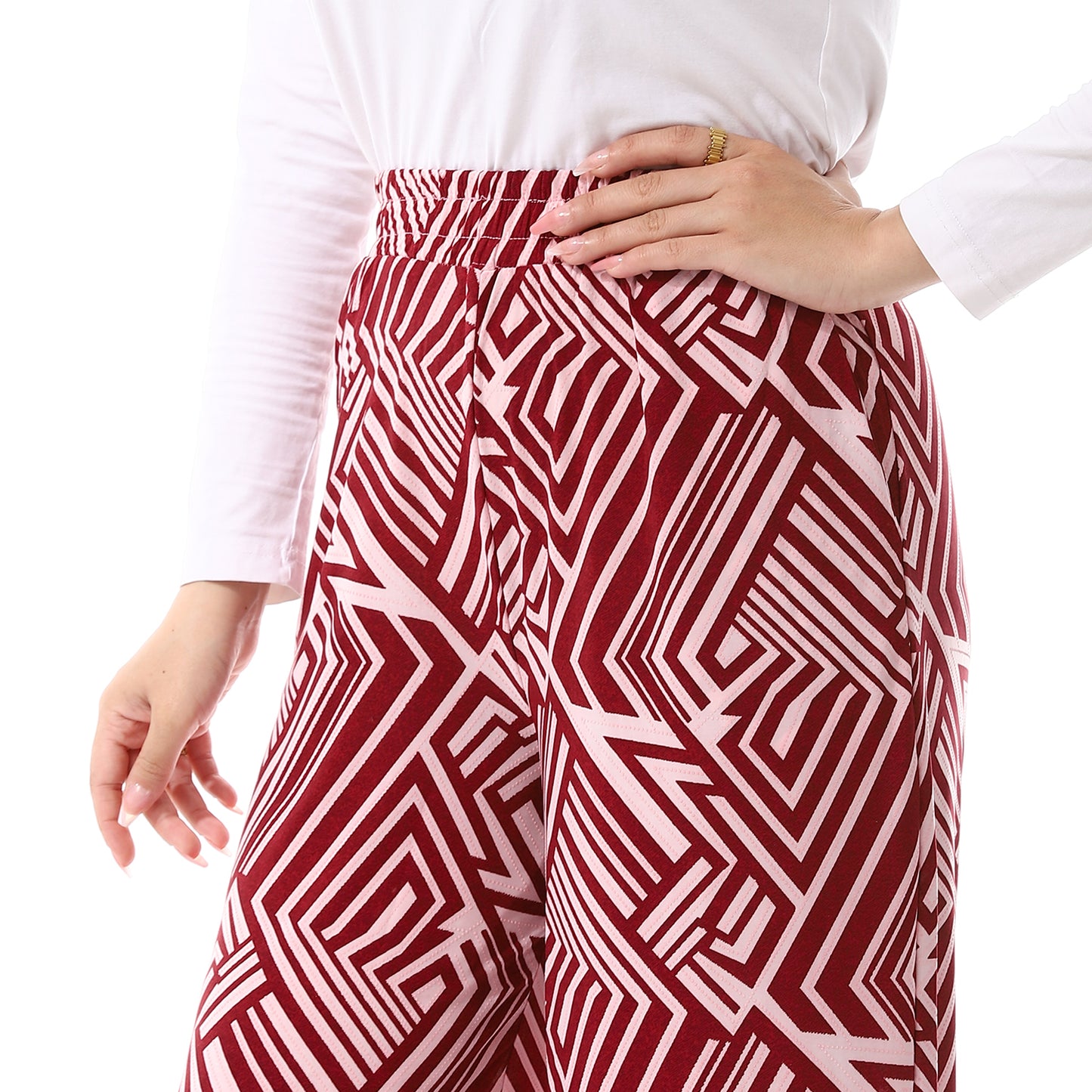 Printed Wide Leg Pants- SS24MSCAPNTS2006-1-BURGUNDY*ROSE