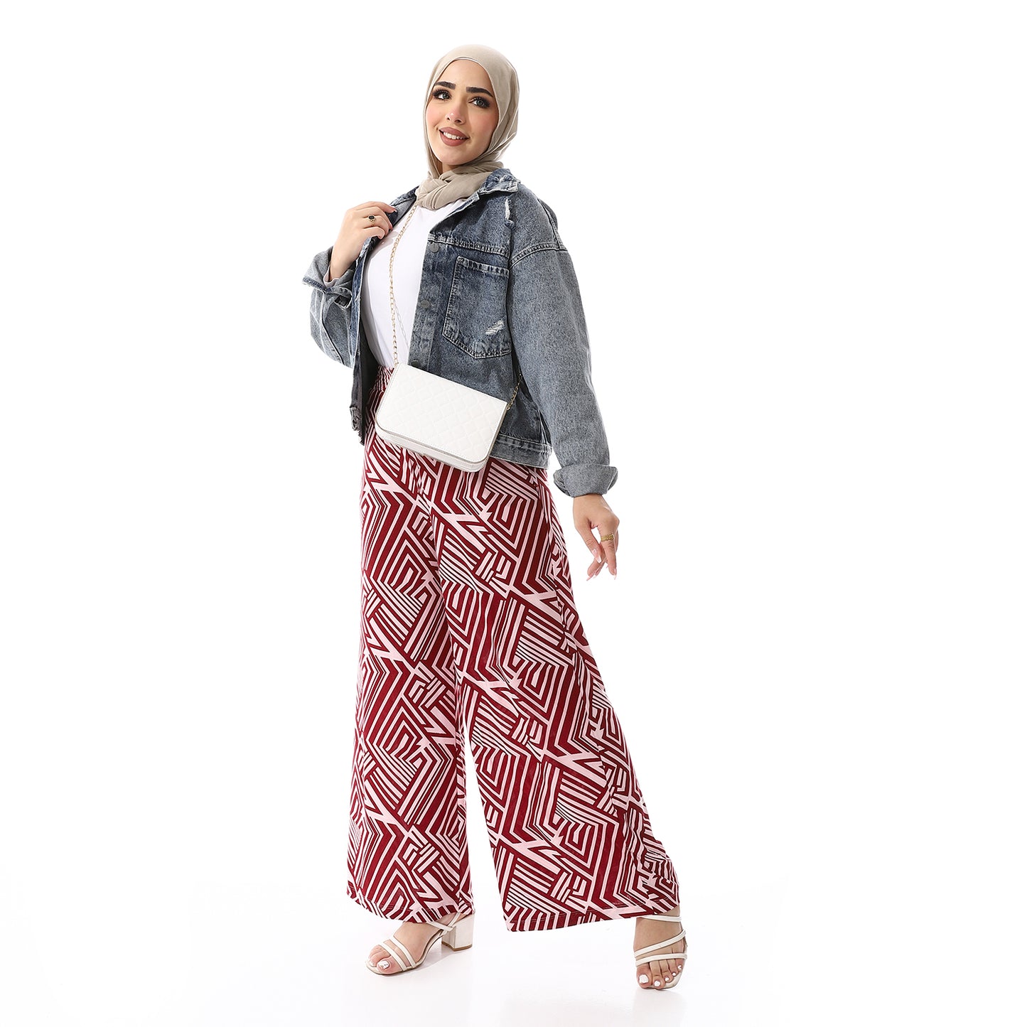 Printed Wide Leg Pants- SS24MSCAPNTS2006-1-BURGUNDY*ROSE