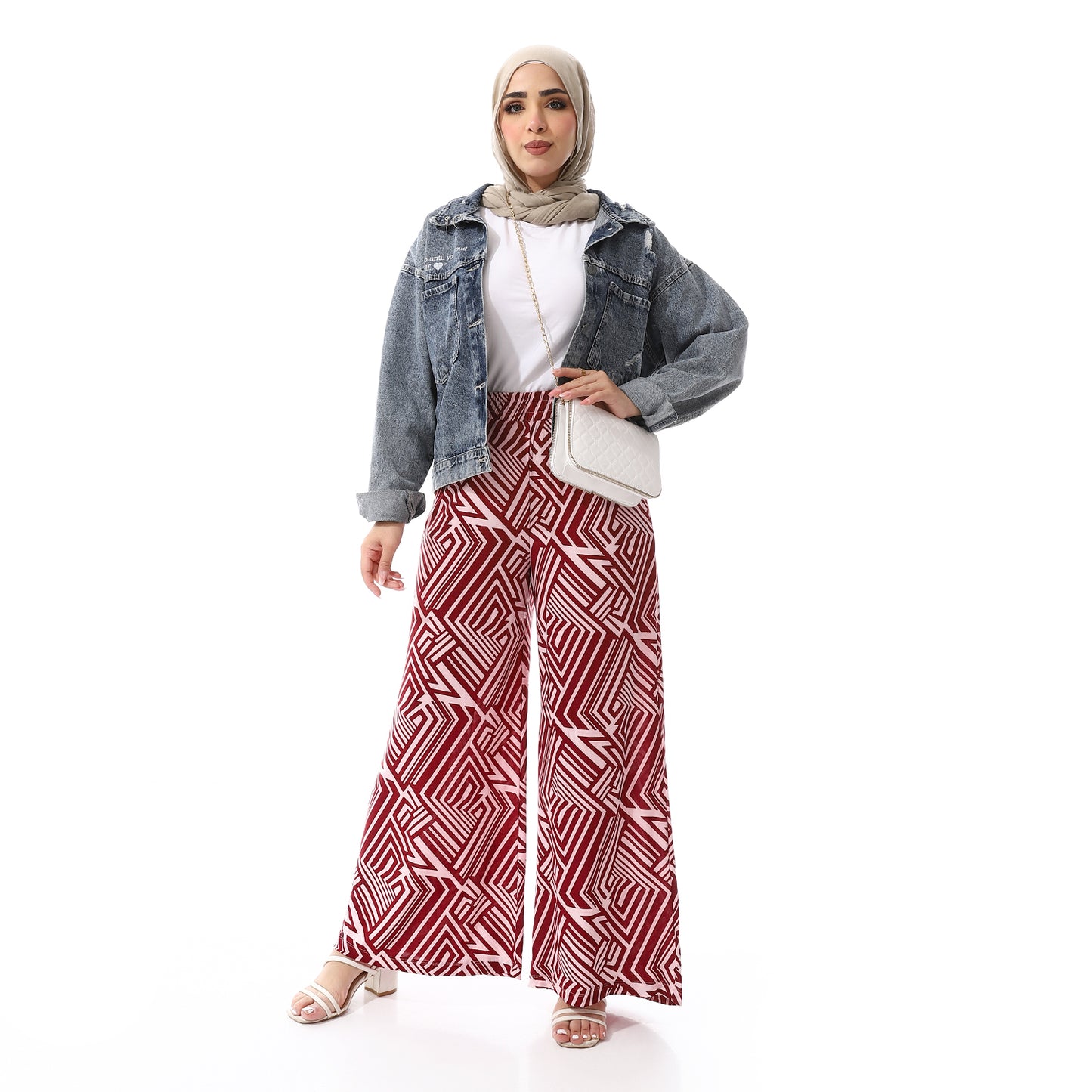 Printed Wide Leg Pants- SS24MSCAPNTS2006-1-BURGUNDY*ROSE