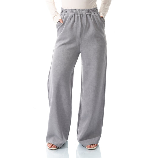 Wide Leg Elastic Waist Plain Iron Grey Pants