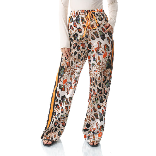 Reptile Prints Black & Pastel Orange Ealstic Waist Pants