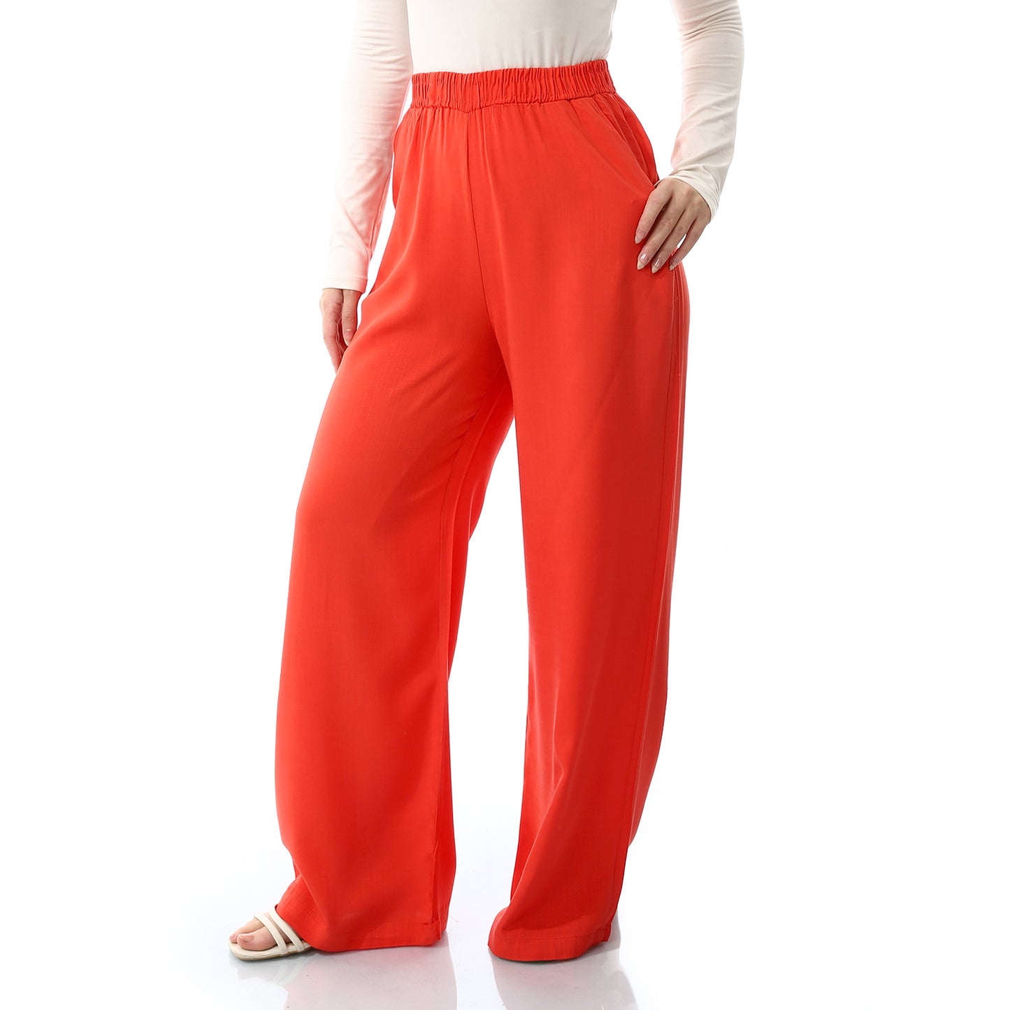 Regular Fit Slash Pockets Pants - Rose Red