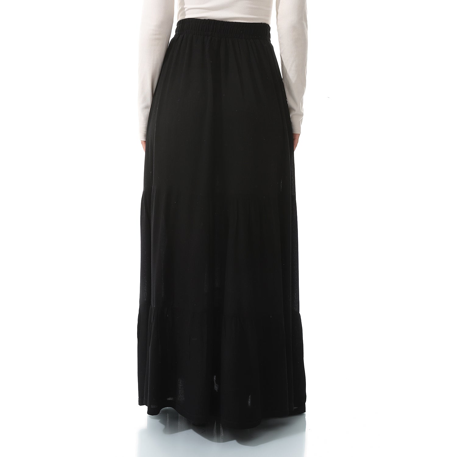 Linen Ruffled Plain Plain Long Black Skirt
