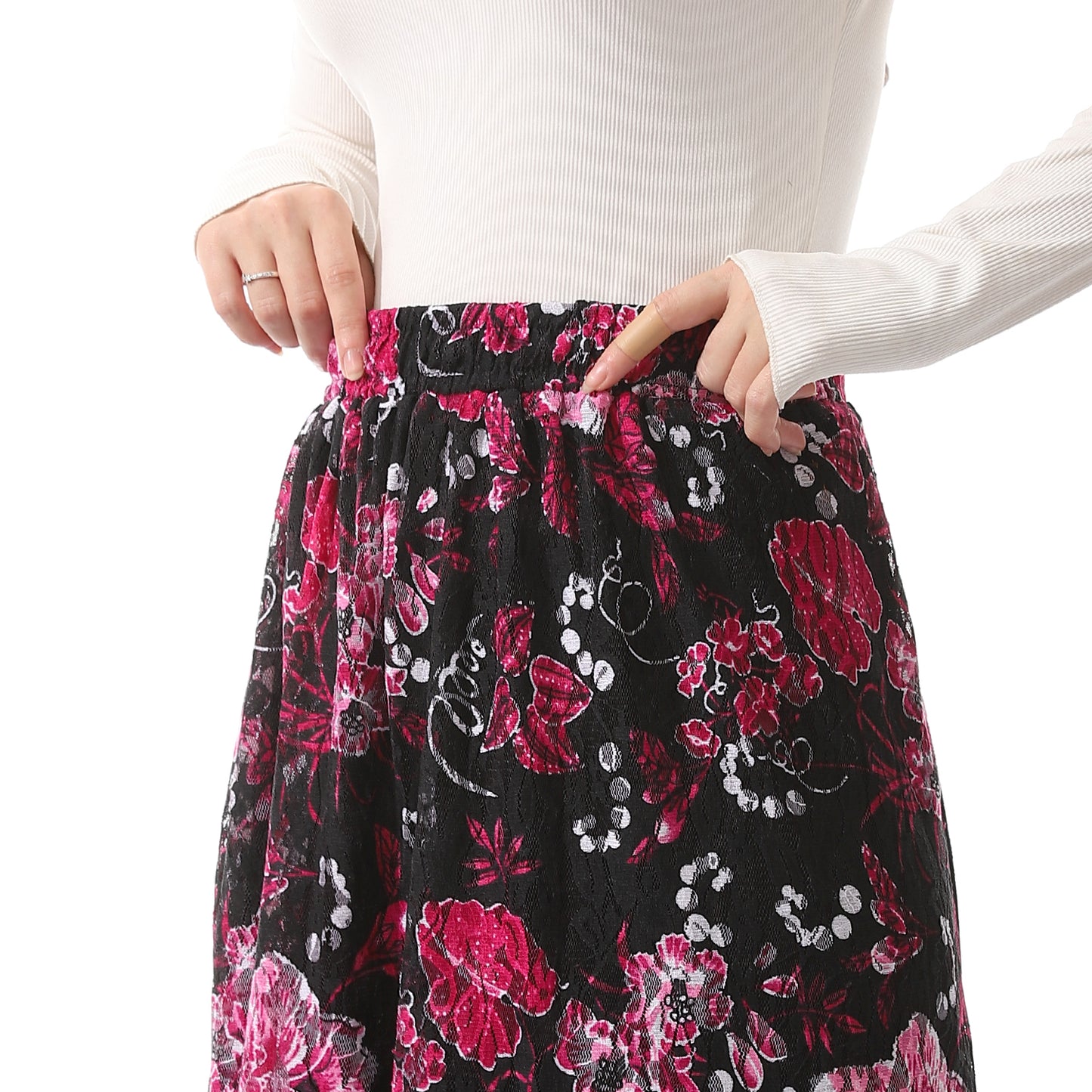 Self Patterned Long Tulle Black & Purple Red Skirt