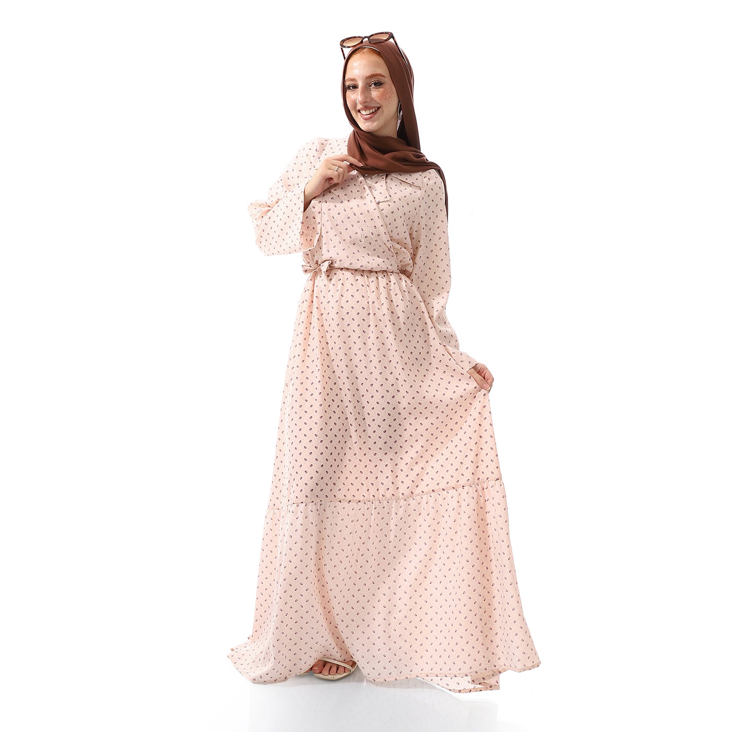 Long Chiffon Simon & Lavender Casual Belted Dress