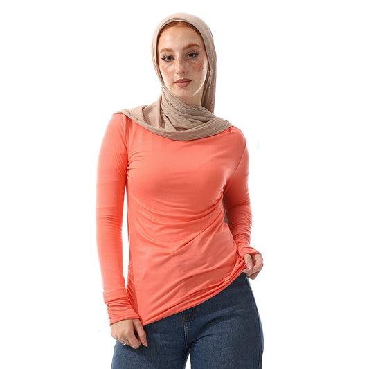 Plain Watermelon Pink Long Sleeves Top