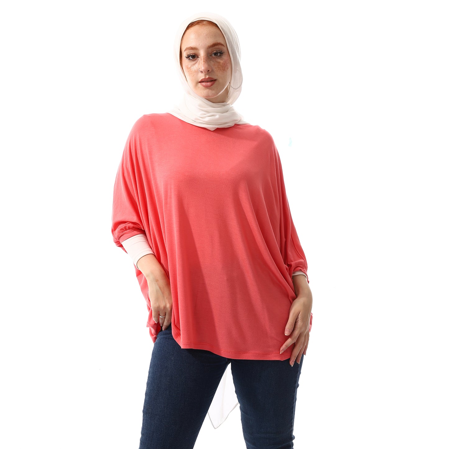 Basic Hot Pink Batwing Sleeves Loose Top