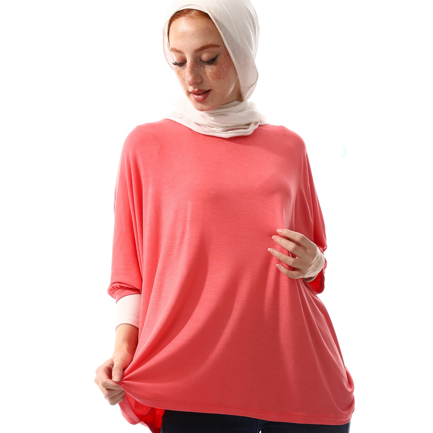 Basic Hot Pink Batwing Sleeves Loose Top