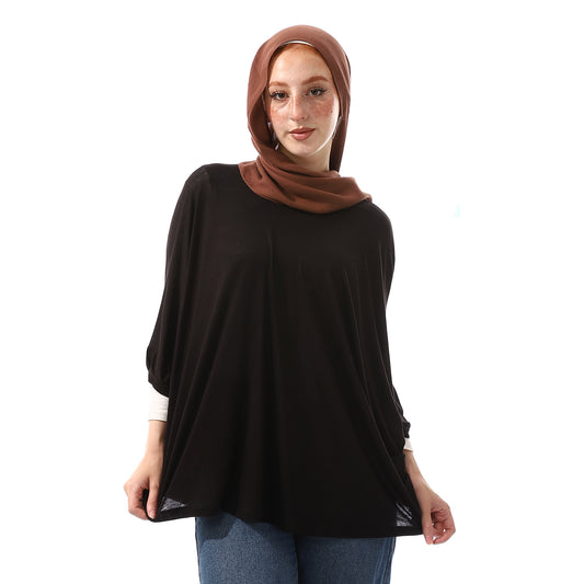 Black Loose Batwing Sleeves Basic Top