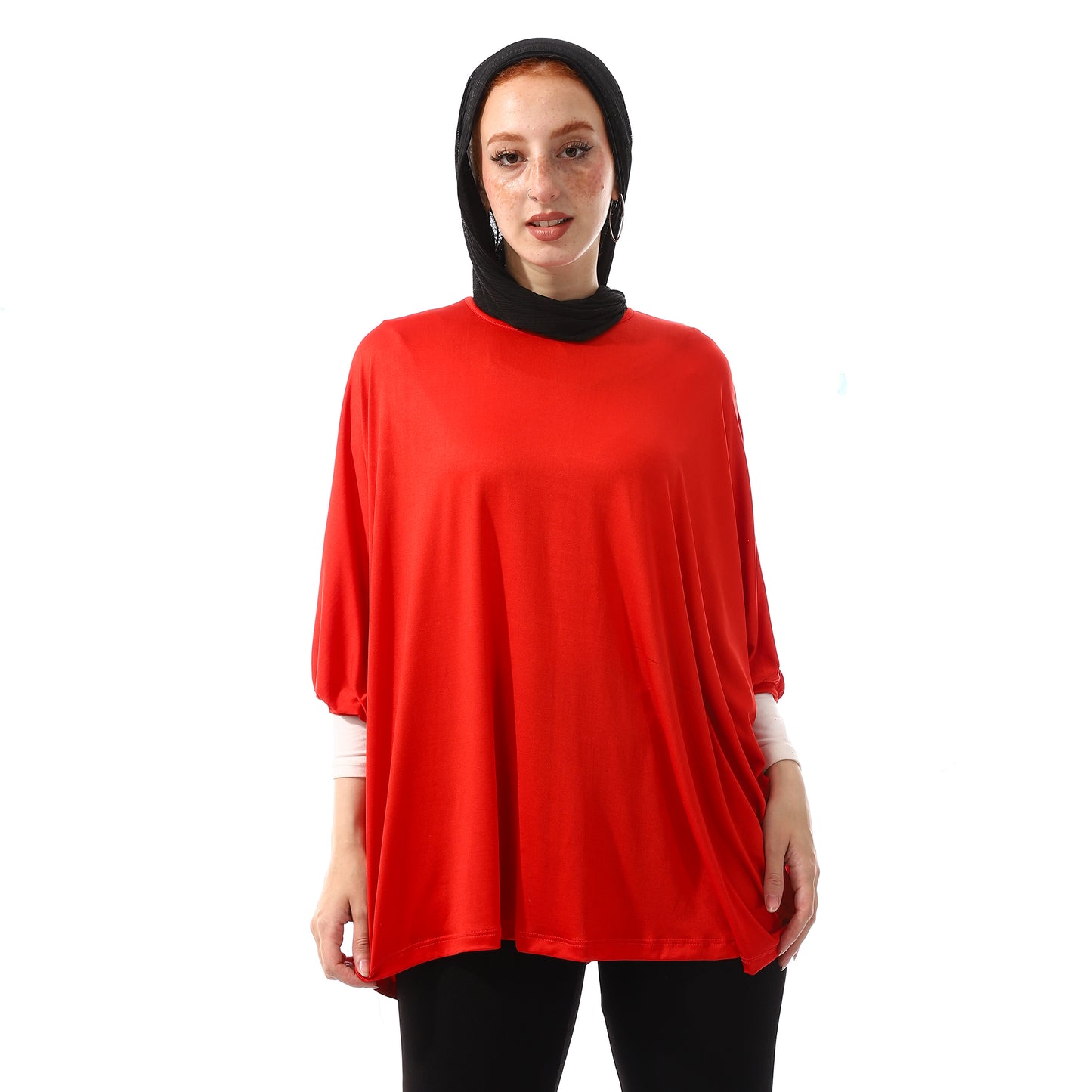 Loose Fit Plain Basic Batwinged Candy Red Top