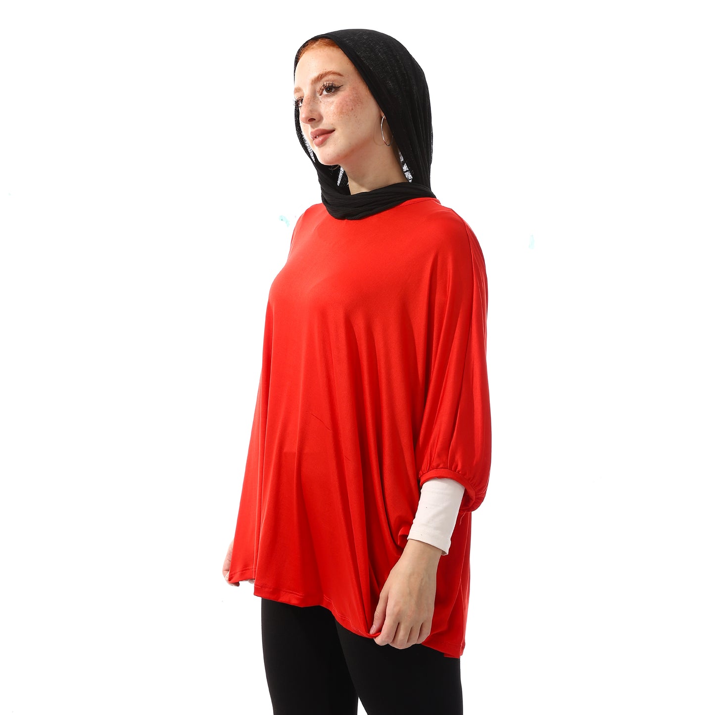 Loose Fit Plain Basic Batwinged Candy Red Top