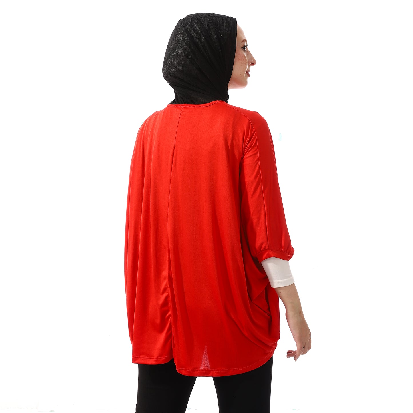 Loose Fit Plain Basic Batwinged Candy Red Top