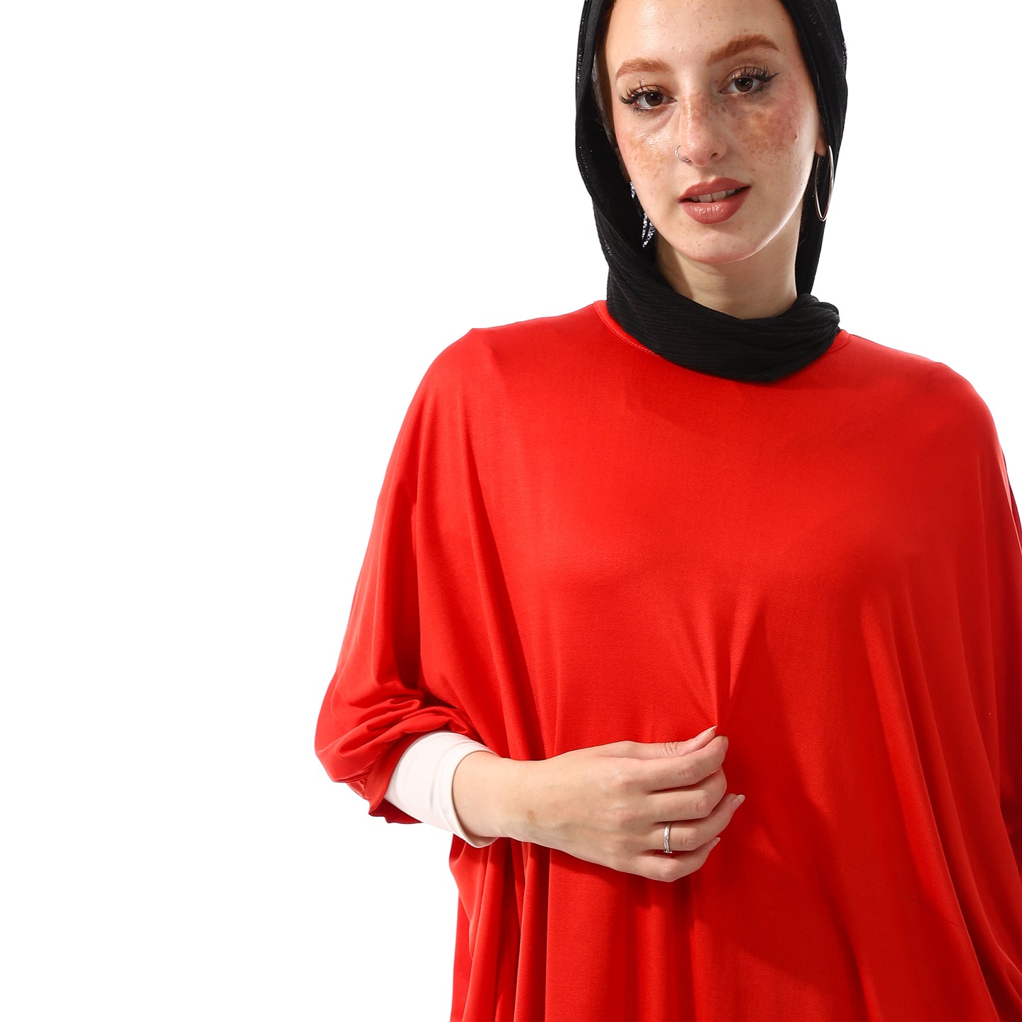 Loose Fit Plain Basic Batwinged Candy Red Top