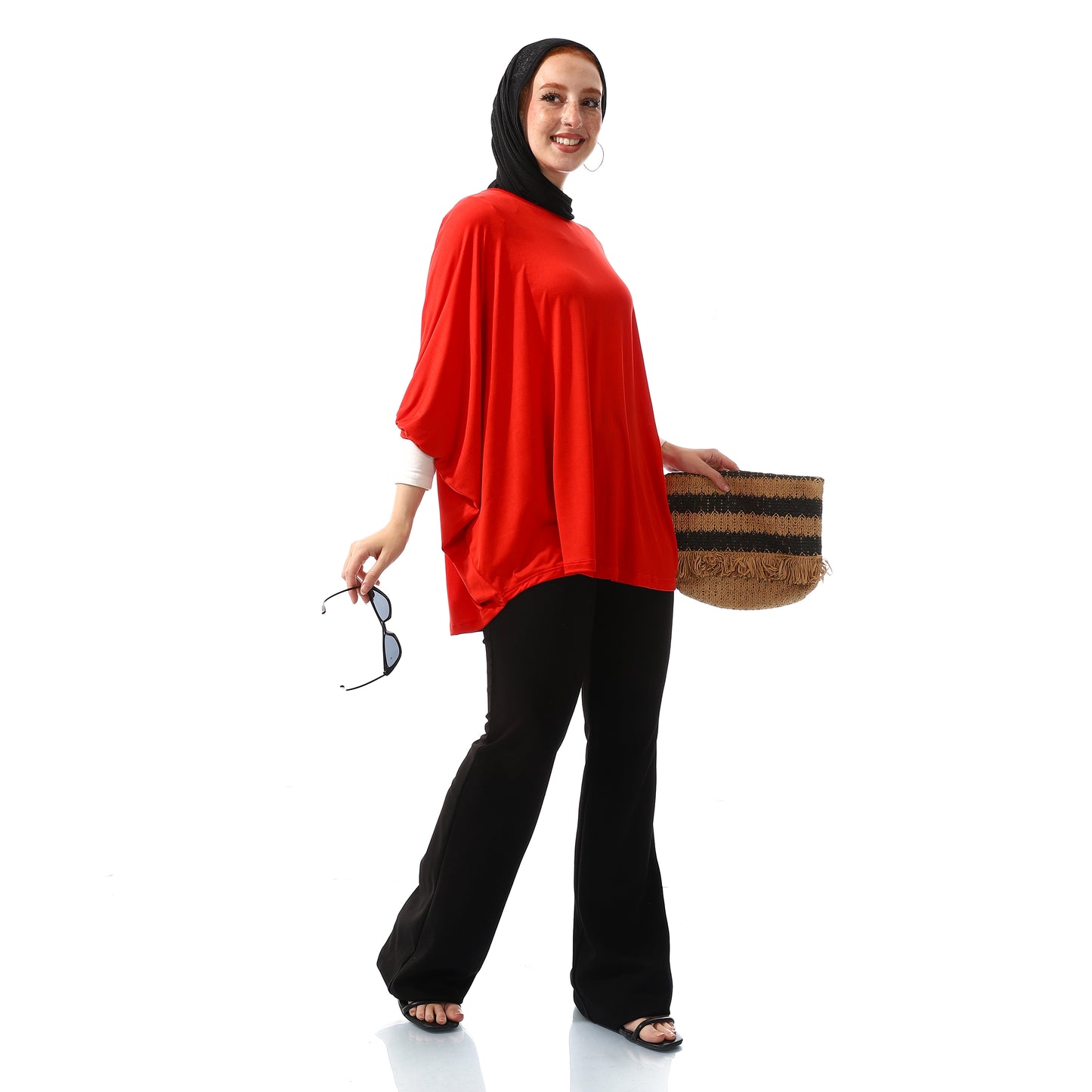 Loose Fit Plain Basic Batwinged Candy Red Top