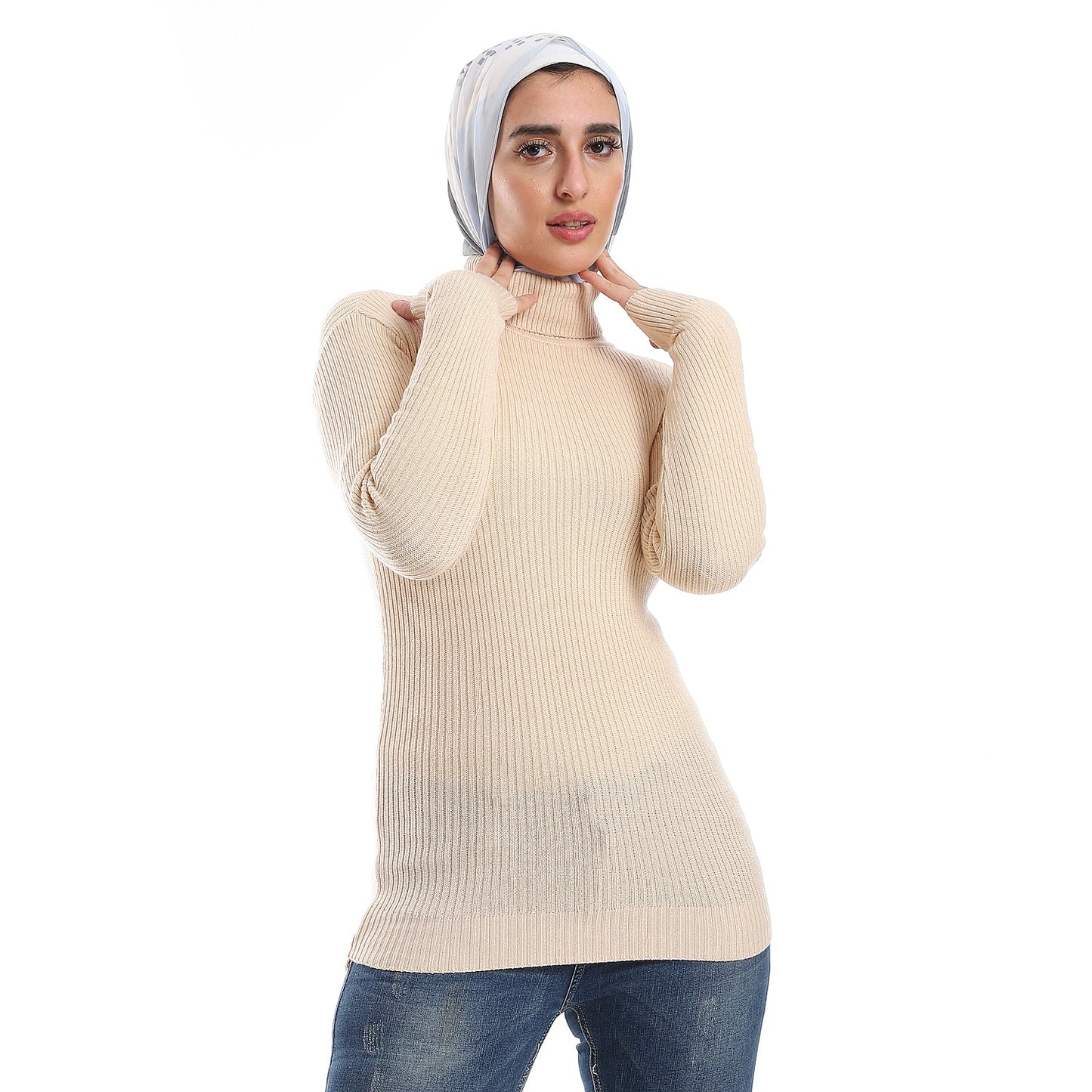 Basic Ribbed Long Sleeves Turtle Neck