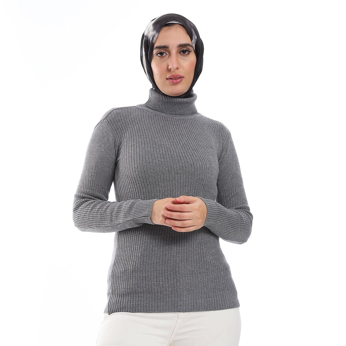 Basic Ribbed Long Sleeves Turtle Neck